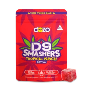 A tropical punch dozo d9 smasher gummy with packaging